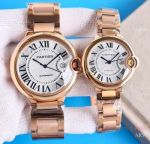 Swiss Quality Replica Cartier Sapphire Ballon Bleu Watches Rose Gold White Roman